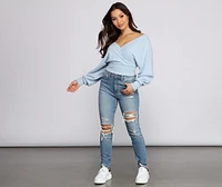 Need For Glam Surplice Ribbed Top