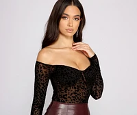 Flocked Velvet Leopard Print Mesh Bodysuit
