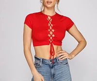 Basic Babe Ribbed Knit Lace-Up Top
