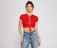 Basic Babe Ribbed Knit Lace-Up Top