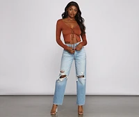 Basic Lace-Up Crop Top