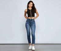Totally Chic Lace Up Ribbed Knit Top