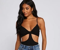 Basic Ribbed Knit Cutout Bodysuit