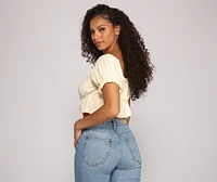 Cross My Heart Puff Sleeve Crop Top