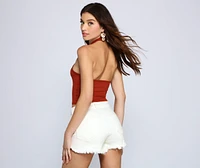 Trendy Collared Halter Crop Top