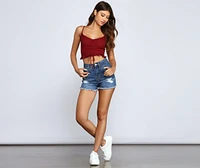 All The Deets Ruffled Crop Top