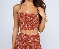 Paisley Chic Lace Up Crop Top