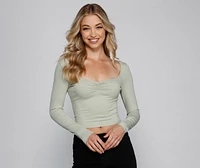 Fab Ruche Ribbed Knit Top