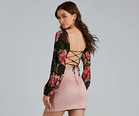 Be Mine Floral Lace Up Crop Top
