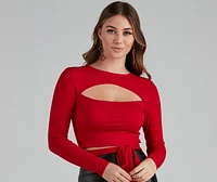 Stylish Ties Long Sleeve Cutout Top