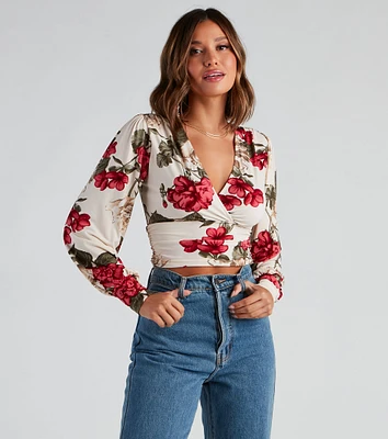 Fall Blooms Floral Surplice Top