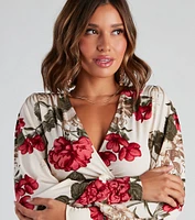 Fall Blooms Floral Surplice Top