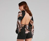 Palm Paradise Tie-Back Crop Top