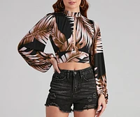 Palm Paradise Tie-Back Crop Top