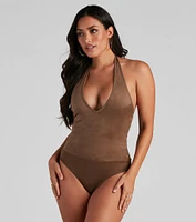 Take The Plunge Faux Suede Bodysuit
