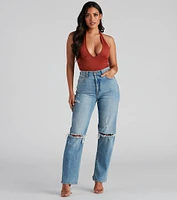 Take The Plunge Faux Suede Bodysuit