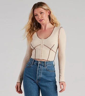Drawn Ribbed Knit Top