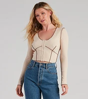 Drawn Ribbed Knit Top