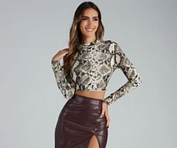 Sassy Brushed Knit Snake Crop Top