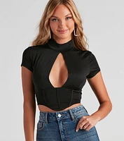 Small Rewards Mock Neck Corset Top