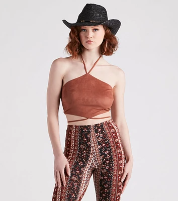 Western Flair Faux Suede Crop Top