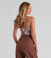 Brush Strokes Tie-Waist Bodysuit