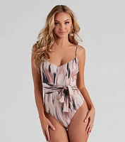 Brush Strokes Tie-Waist Bodysuit