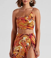 Retro Swirls One Shoulder Top
