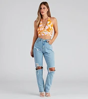 Retro Fab Floral Halter Crop Top