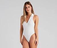 Kinda Preppy Sleeveless Rib-Knit Bodysuit