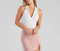 Kinda Preppy Sleeveless Rib-Knit Bodysuit