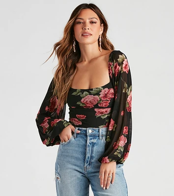 Budding Romance Floral Mesh Bodysuit