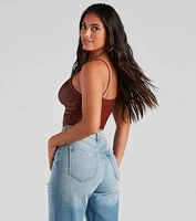 Late Night Faux Leather Lattice Crop Top