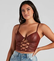 Late Night Faux Leather Lattice Crop Top