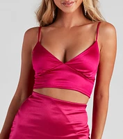 Shine Time Satin Crop Tank Top