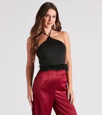 Vibe Marabou Halter Crop Top