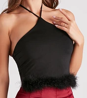 Vibe Marabou Halter Crop Top