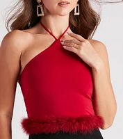 Vibe Marabou Halter Crop Top