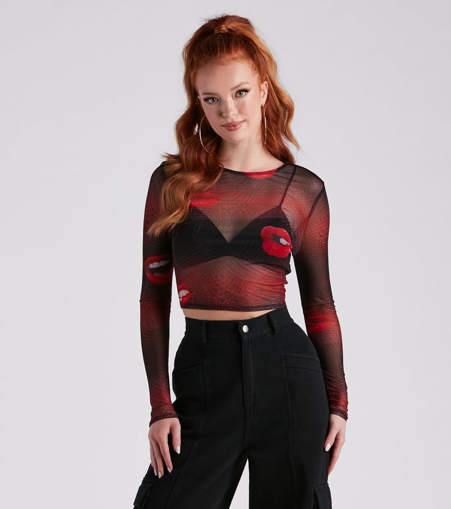 Windsor A Kiss On The Lips Mesh Crop Top