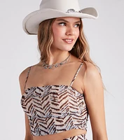 Cute Chevron Print Mesh Crop Top