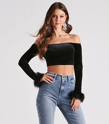 Dreamy Velvet Marabou Crop Top