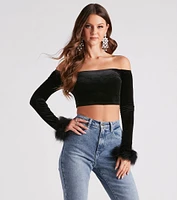 Dreamy Velvet Marabou Crop Top
