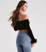 Dreamy Velvet Marabou Crop Top