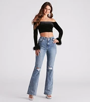 Dreamy Velvet Marabou Crop Top