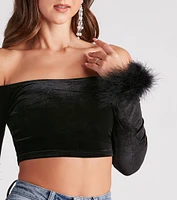 Dreamy Velvet Marabou Crop Top