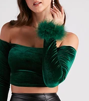 Dreamy Velvet Marabou Crop Top