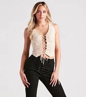 Feel The Rhythm Crochet Lace-Up Vest