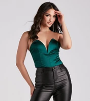 Sultry Style Strapless Satin Bodysuit