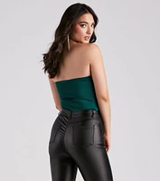 Sultry Style Strapless Satin Bodysuit