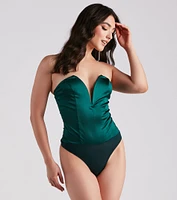 Sultry Style Strapless Satin Bodysuit